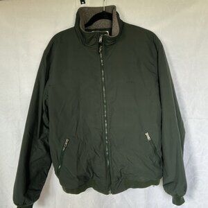 LL BEAN vintage dark hunter green fleece lined zipper front jacket Size L Reg